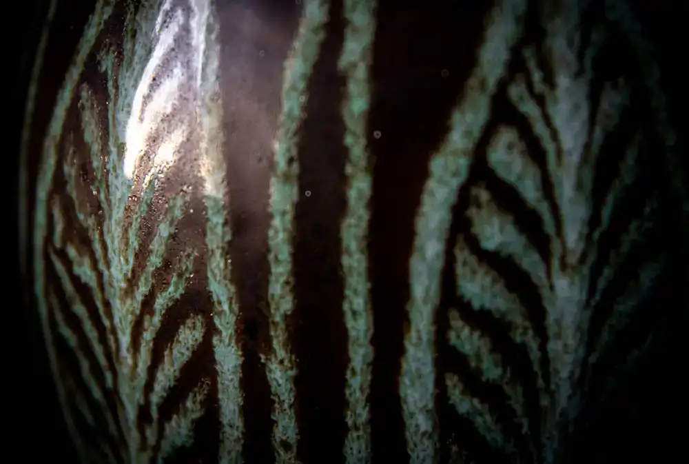 Close up showing the textured matte finish of a ceramic glaze